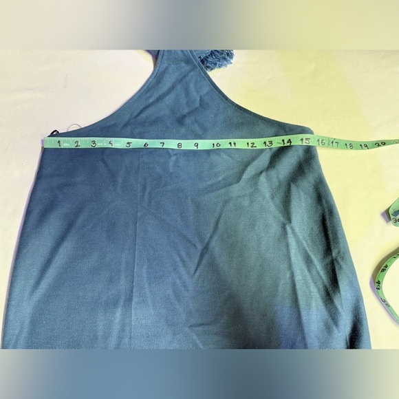 BONHEUR  D'AMOUR Blue spaghetti strap fringe open waist midi dress size L - Picture 12 of 14